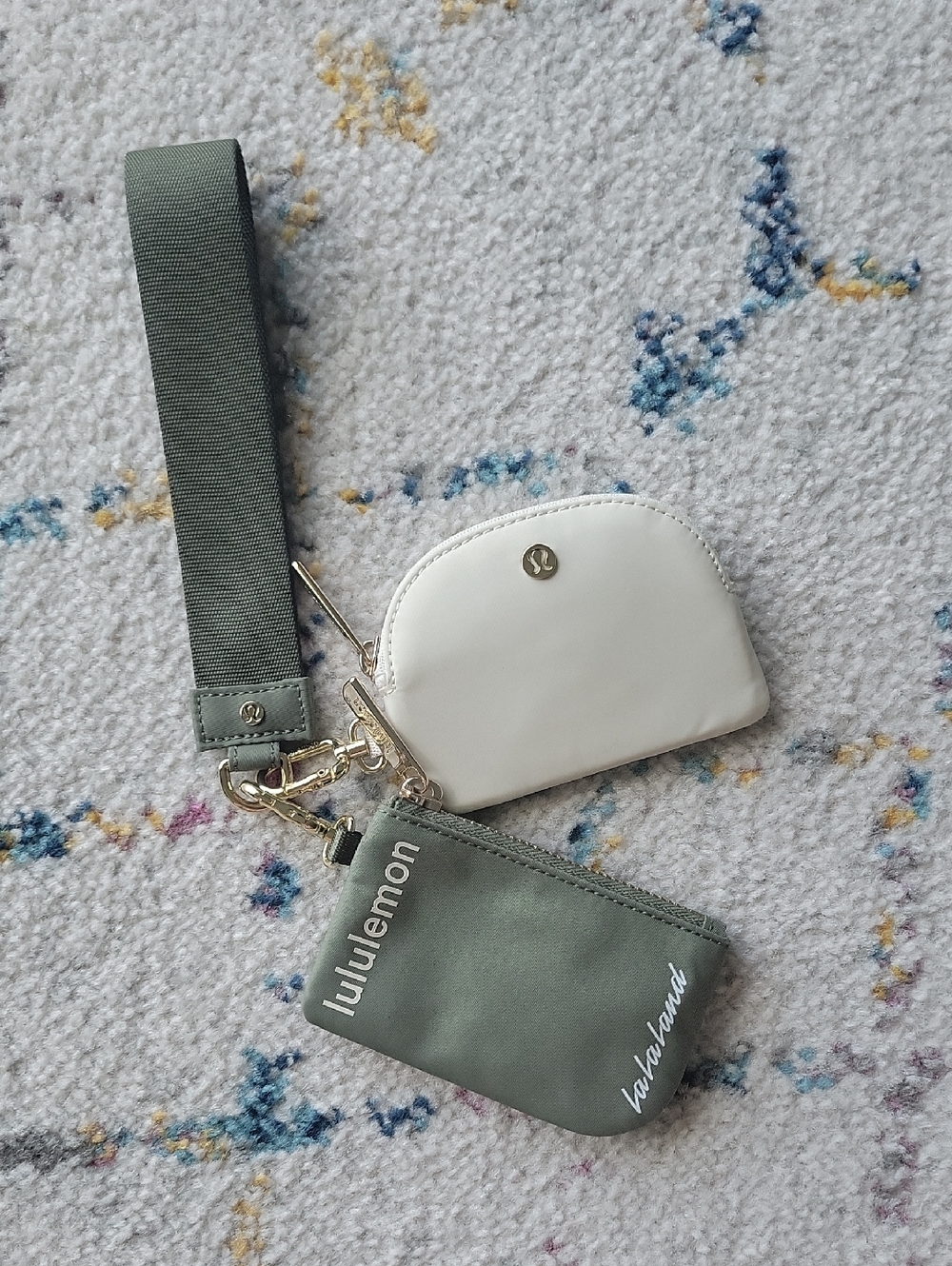 LIKE NEW Lululemon Two-Piece Wristlet Keychain - Sage Green & Cream